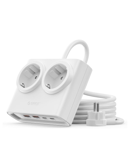 
6 viename AC USB-A USB-C 25W maitinimo šaltinis – baltas
