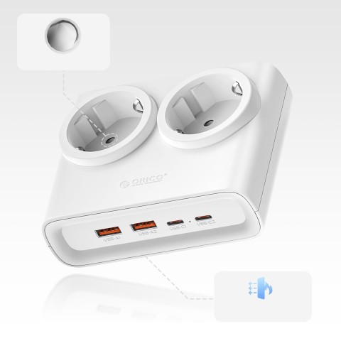 
6 viename AC USB-A USB-C 25W maitinimo šaltinis – baltas
