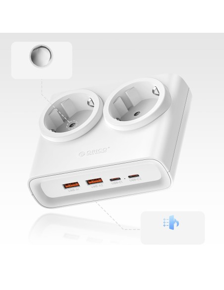 
6 viename AC USB-A USB-C 25W maitinimo šaltinis – baltas
