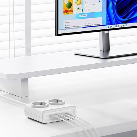 
6 viename AC USB-A USB-C 25W maitinimo šaltinis – baltas
