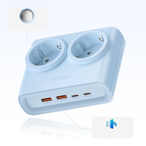 
6 viename AC USB-A USB-C 25W maitinimo jungtis – mėlyna
