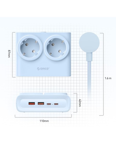
6 viename AC USB-A USB-C 25W maitinimo jungtis – mėlyna
