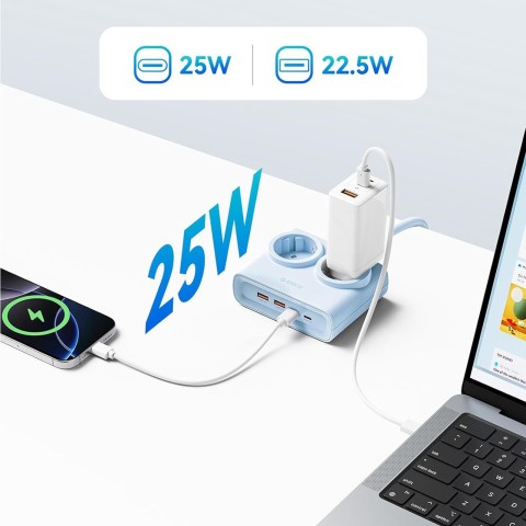 
6 viename AC USB-A USB-C 25W maitinimo jungtis – mėlyna
