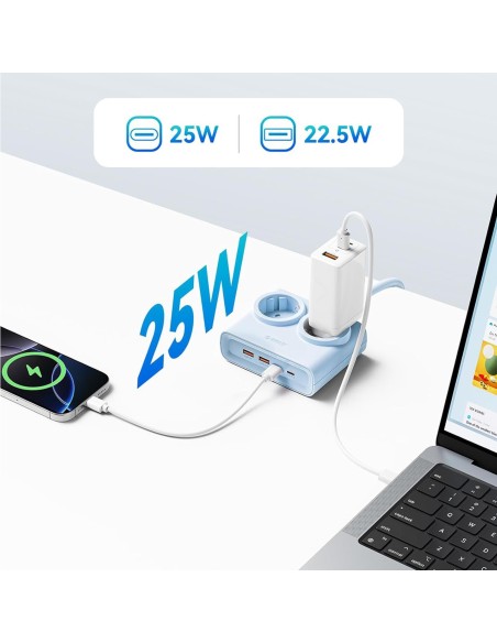 
6 viename AC USB-A USB-C 25W maitinimo jungtis – mėlyna
