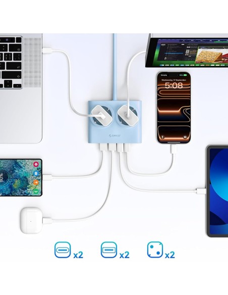 
6 viename AC USB-A USB-C 25W maitinimo jungtis – mėlyna
