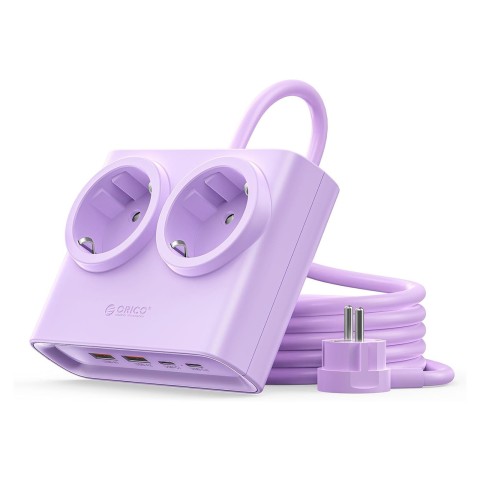 
6 viename AC USB-A USB-C 25W maitinimo jungtis – violetinė
