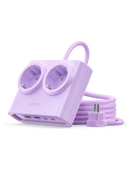 
6 viename AC USB-A USB-C 25W maitinimo jungtis – violetinė
