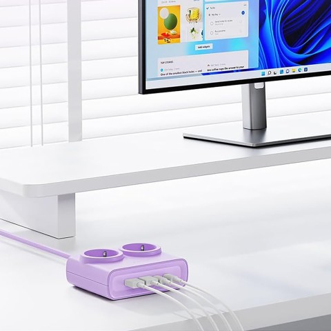 
6 viename AC USB-A USB-C 25W maitinimo jungtis – violetinė
