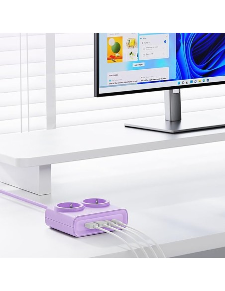 
6 viename AC USB-A USB-C 25W maitinimo jungtis – violetinė
