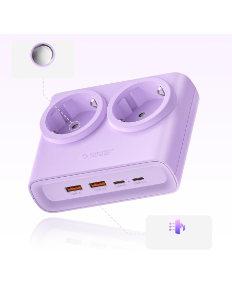 
6 viename AC USB-A USB-C 25W maitinimo jungtis – violetinė
