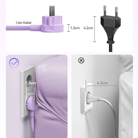 
6 viename AC USB-A USB-C 25W maitinimo jungtis – violetinė
