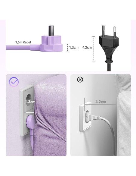 
6 viename AC USB-A USB-C 25W maitinimo jungtis – violetinė
