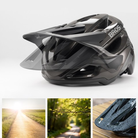 
Kalnų dviračio šalmas su reguliuojamu skydeliu ir magnetiniu užsegimu 58–62 cm – juodas
