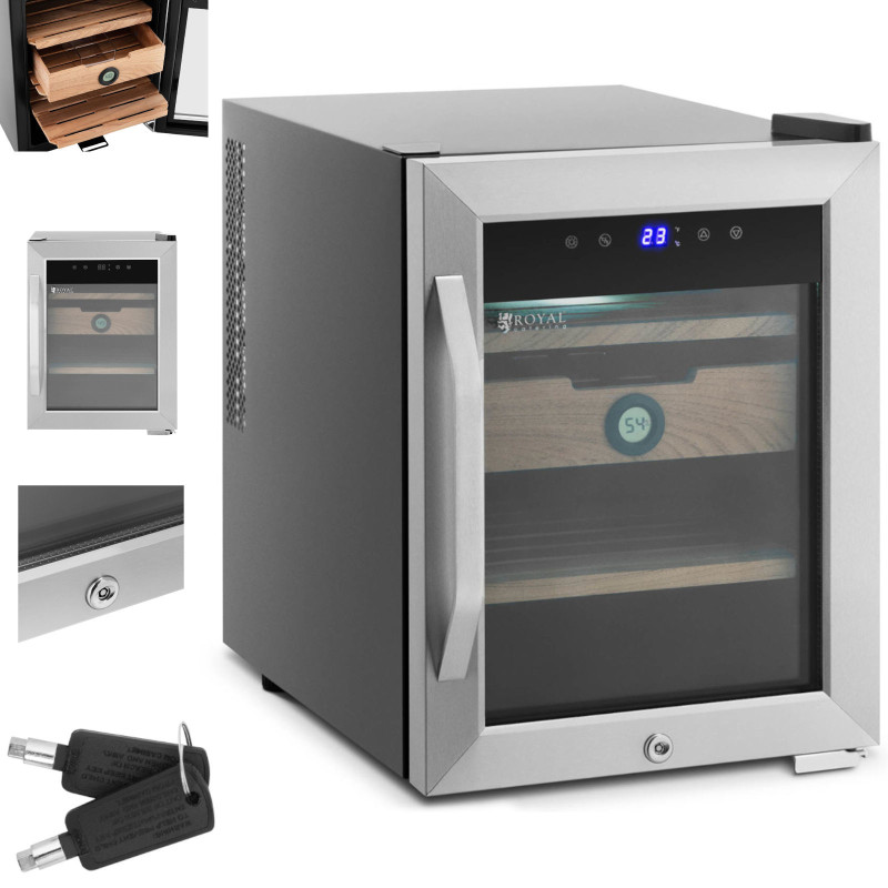 Humidor cigarų spintelė iš kedro medienos ir plieno su LED apšvietimu