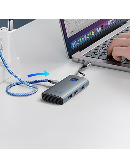 
USB-C – USB-A šakotuvo prijungimo stotelė, USB-C PD HDMI, pilka

