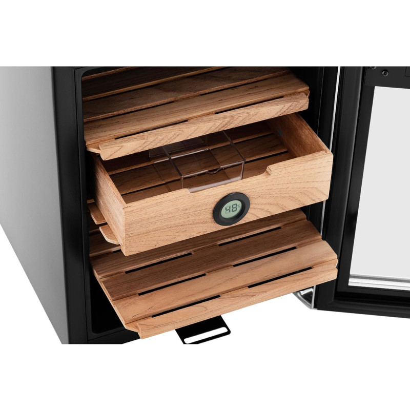 Humidor cigarų spintelė iš kedro medienos ir plieno su LED apšvietimu