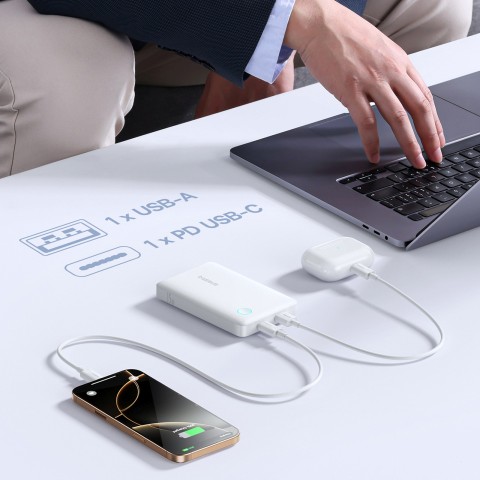 
10000mAh 15W „EnerFill FP11“ nešiojama baterija su USB-C laidu, 30 cm, balta
