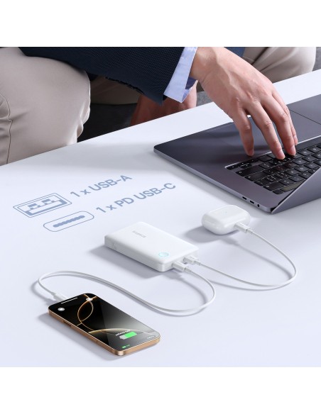 
10000mAh 15W „EnerFill FP11“ nešiojama baterija su USB-C laidu, 30 cm, balta
