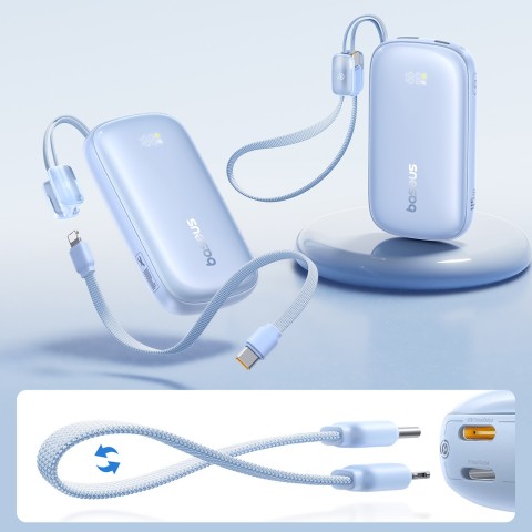 
10000mAh 45W nešiojama baterija su USB-C „Lightning“ laidu „iPhone“ – mėlyna
