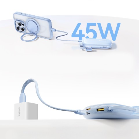 
10000mAh 45W nešiojama baterija su USB-C „Lightning“ laidu „iPhone“ – mėlyna
