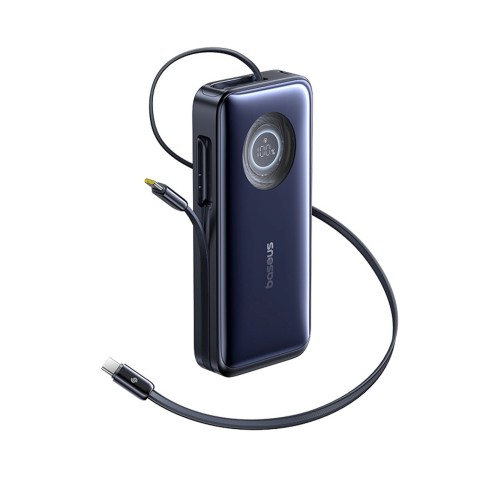 
20000mAh 100W nešiojamas įkroviklis su ištraukiamais USB-C laidais – juodas
