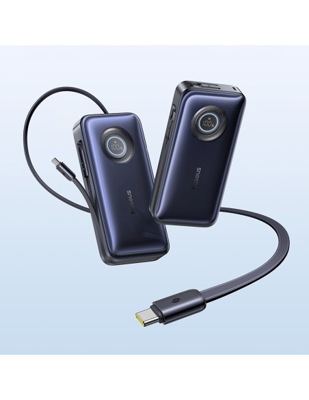 
20000mAh 100W nešiojamas įkroviklis su ištraukiamais USB-C laidais – juodas

