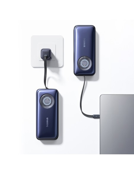 
20000mAh 100W nešiojamas įkroviklis su ištraukiamais USB-C laidais – juodas
