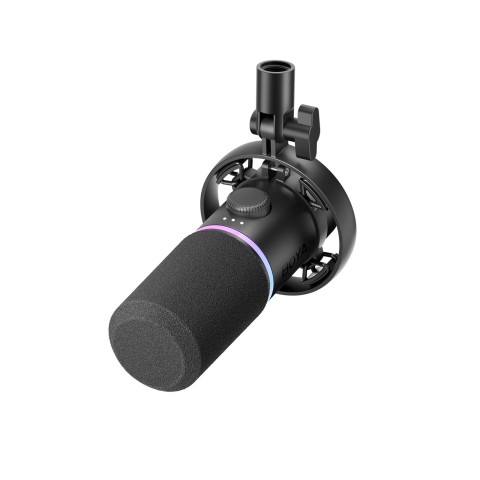 
Laidinis dinaminis žaidimų mikrofonas USB XLR RGB - juodas
