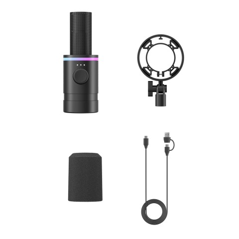 
Laidinis dinaminis žaidimų mikrofonas USB XLR RGB - juodas
