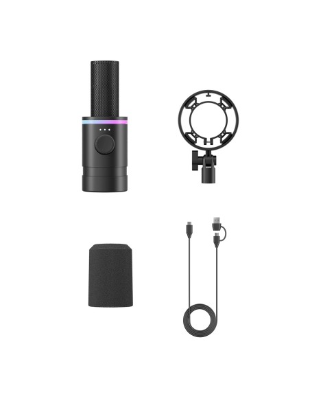 
Laidinis dinaminis žaidimų mikrofonas USB XLR RGB - juodas
