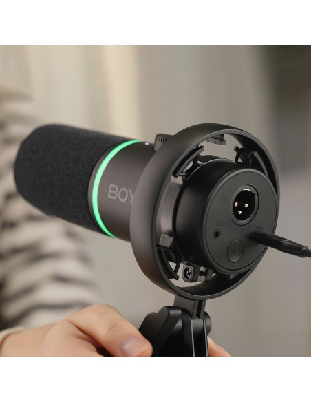 
Laidinis dinaminis žaidimų mikrofonas USB XLR RGB - juodas
