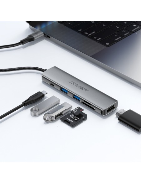 
UAB-A USB-C HDMI SD 4K 60Hz PD 90W šakotuvo stotelė 6 viename
