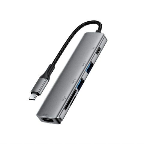 
UAB-A USB-C HDMI SD 4K 60Hz PD 90W šakotuvo stotelė 6 viename
