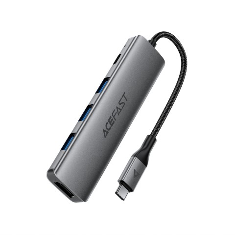 
Šakės prijungimo stotelė 5 viename USB-C - USB-A USB-C HDMI 4K 60Hz PD 90W - pilka
