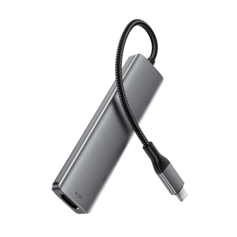 
Šakės prijungimo stotelė 5 viename USB-C - USB-A USB-C HDMI 4K 60Hz PD 90W - pilka
