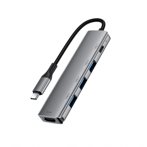 
Šakės prijungimo stotelė 5 viename USB-C - USB-A USB-C HDMI 4K 60Hz PD 90W - pilka

