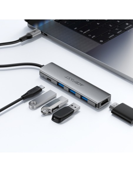 
Šakės prijungimo stotelė 5 viename USB-C - USB-A USB-C HDMI 4K 60Hz PD 90W - pilka
