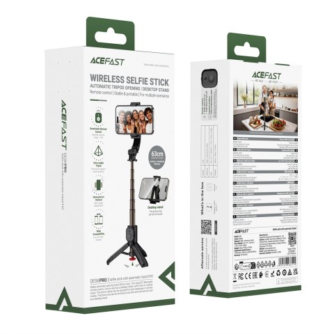 
Asmenukių lazda su automatiniu trikoju ir „Bluetooth“ nuotolinio valdymo pultu, 63 cm - juoda
