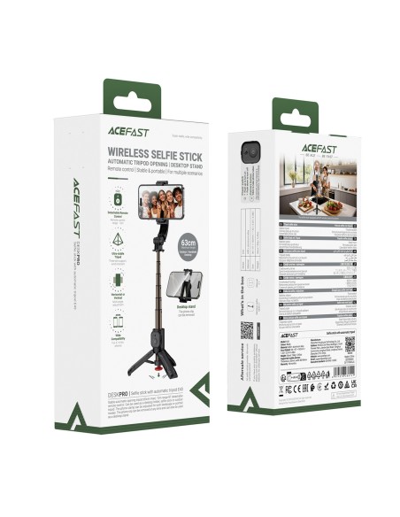 
Asmenukių lazda su automatiniu trikoju ir „Bluetooth“ nuotolinio valdymo pultu, 63 cm - juoda
