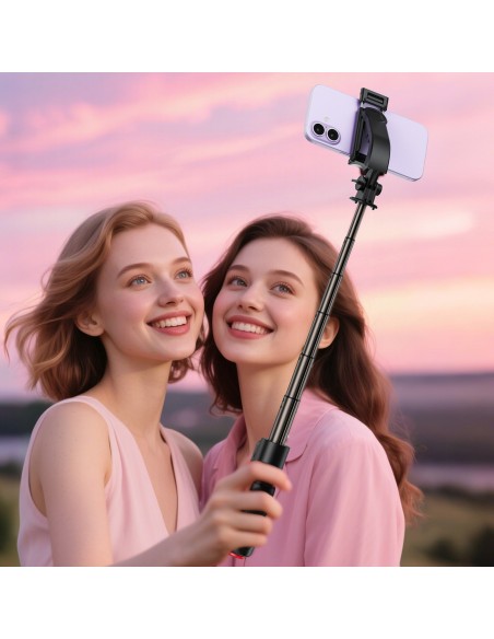 
Asmenukių lazda su automatiniu trikoju ir „Bluetooth“ nuotolinio valdymo pultu, 63 cm - juoda
