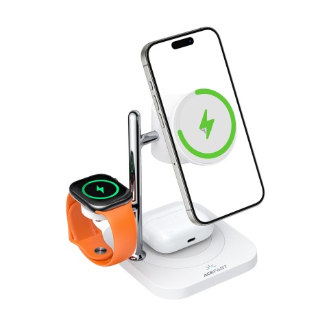
4 viename belaidis įkroviklis telefonui, laikrodžiui, ausinėms su naktiniu apšvietimu, 25 W - baltas
