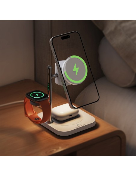 
4 viename belaidis įkroviklis telefonui, laikrodžiui, ausinėms su naktiniu apšvietimu, 25 W - baltas
