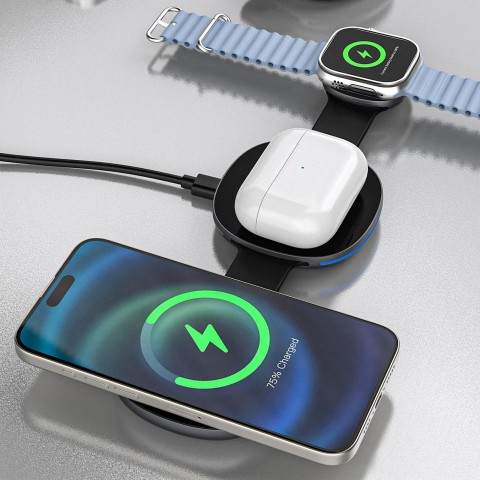 
3 viename belaidis įkroviklis išmaniajam telefonui, išmaniajam laikrodžiui ir ausinėms „MagSafe“ – juodas
