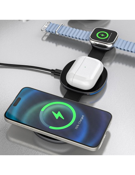 
3 viename belaidis įkroviklis išmaniajam telefonui, išmaniajam laikrodžiui ir ausinėms „MagSafe“ – juodas
