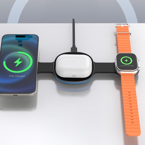 
3 viename belaidis įkroviklis išmaniajam telefonui, išmaniajam laikrodžiui ir ausinėms „MagSafe“ – juodas
