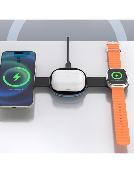 
3 viename belaidis įkroviklis išmaniajam telefonui, išmaniajam laikrodžiui ir ausinėms „MagSafe“ – juodas
