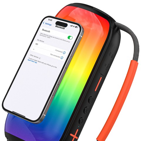 
Belaidė RGB „Bluetooth“ garsiakalbio kolonėlė su apšvietimu ir laikikliu – juoda
