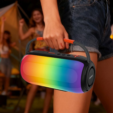 
Belaidė RGB „Bluetooth“ garsiakalbio kolonėlė su apšvietimu ir laikikliu – juoda
