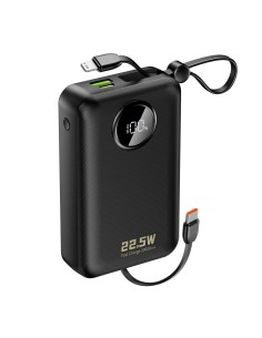 
20000mAh USB-C USB-A išorinė baterija su integruotais „iPhone“ „Lightning“ USB-C laidais – juoda

