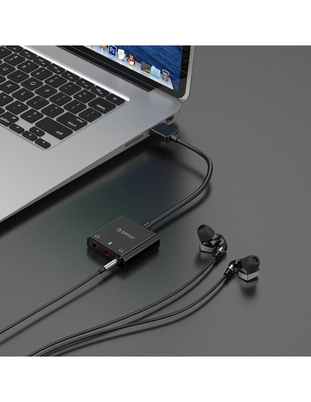 
Išorinė USB-A garso plokštė - 3x mini lizdai - juoda
